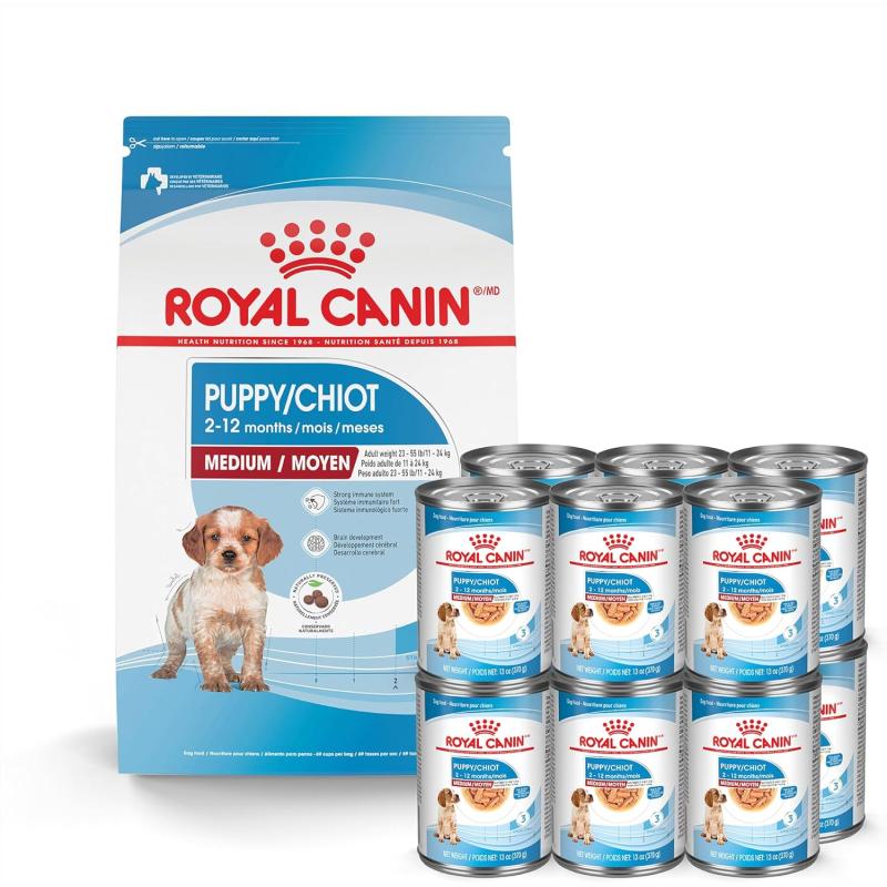 Royal Canin Size Health Nutrition Medium Puppy Dry Dog Food 30 lb bag 13 piece set Royal Canin